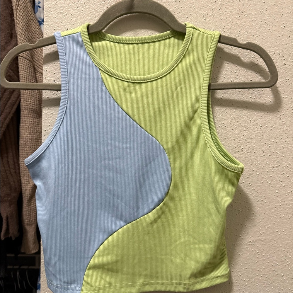 SHEIN Two-Tone Tank Top - Light Blue and Lime